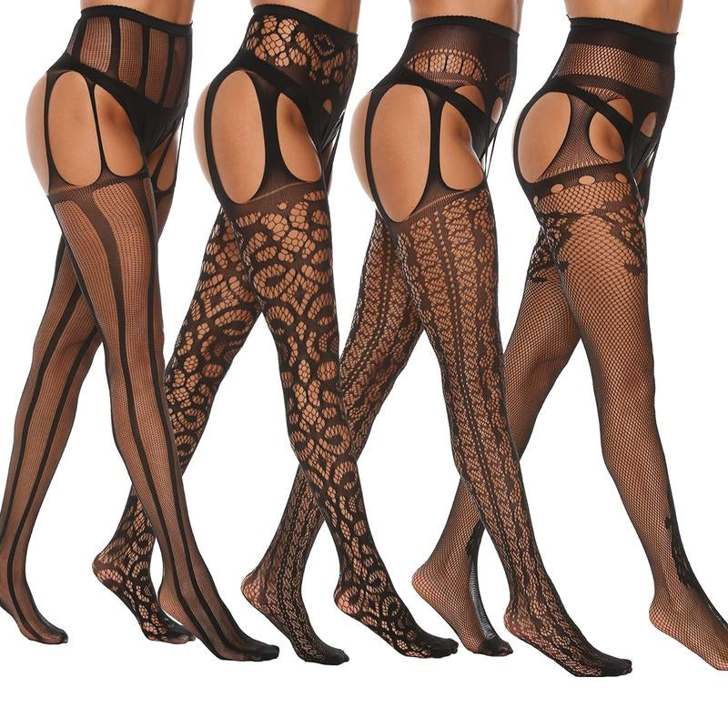 Mock Thigh High Stockings for Women Sexy Fishnet Tights Suspender Pantyhose 2 Pairs Leg Matching Tights