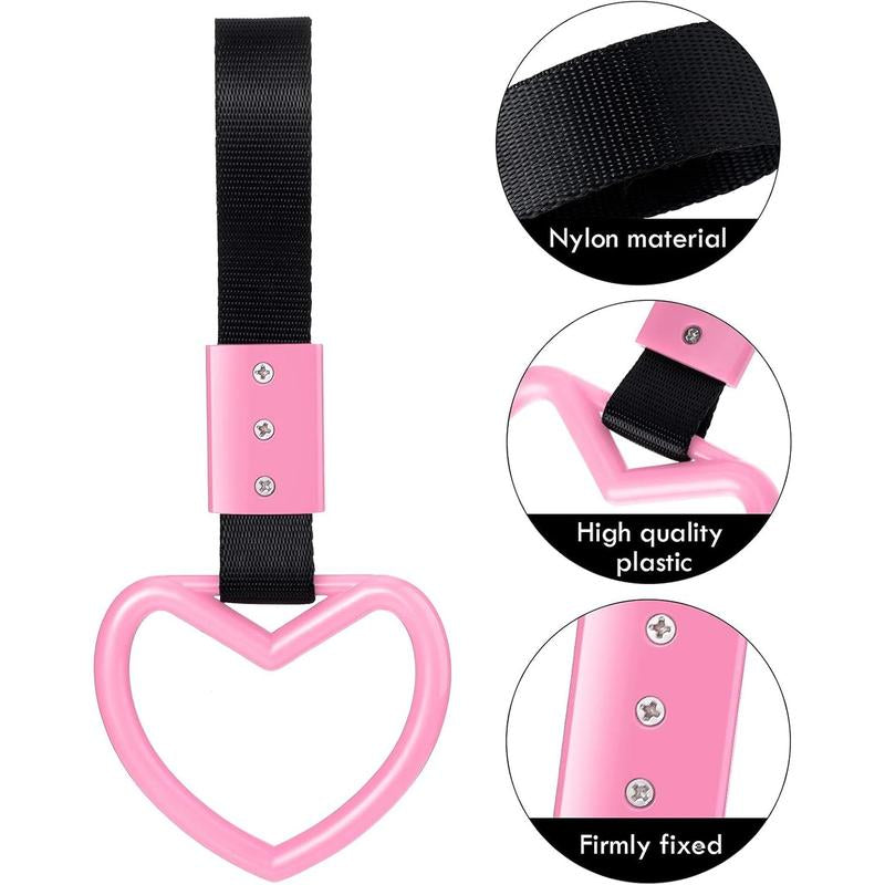 2 Pieces Heart Shaped Car Handle Straps Drift Charm Rear Bumper Warning Ring Decor Subway Bus Broken for Interior(Light Pink)