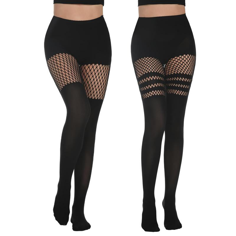 Mock Thigh High Stockings for Women Sexy Fishnet Tights Suspender Pantyhose 2 Pairs Leg Matching Tights
