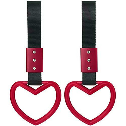2 Pieces Heart Shaped Car Handle Straps Drift Charm Rear Bumper Warning Ring Decor Subway Bus Broken for Interior(Light Pink)