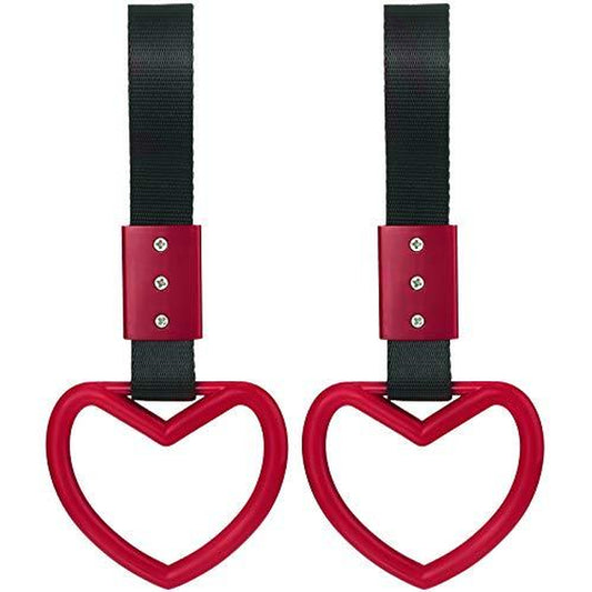 2 Pieces Heart Shaped Car Handle Straps Drift Charm Rear Bumper Warning Ring Decor Subway Bus Broken for Interior(Light Pink)