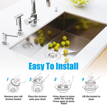3 in 1 Kitchen Sink Drain Strainer, 304 Stainless Steel Sink Plug with Anti-Clog Basket, Pop up Sink Stopper for US Standard 3-1/2 Inch Drain