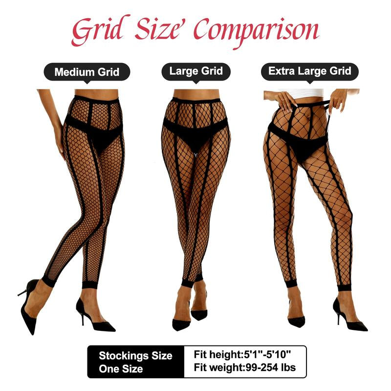 Mock Thigh High Stockings for Women Sexy Fishnet Tights Suspender Pantyhose 2 Pairs Leg Matching Tights