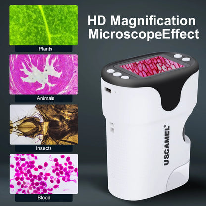 Microscope for Kids 200X-1000X Adults Pocket Microscope 2 Inch Screen Digital Handheld Microscope Toy for Child W/Led Lights 6 Prepared Slides, White