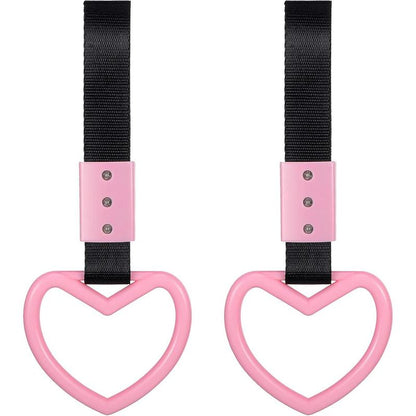 2 Pieces Heart Shaped Car Handle Straps Drift Charm Rear Bumper Warning Ring Decor Subway Bus Broken for Interior(Light Pink)