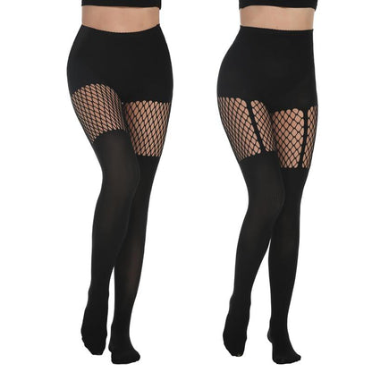 Mock Thigh High Stockings for Women Sexy Fishnet Tights Suspender Pantyhose 2 Pairs Leg Matching Tights
