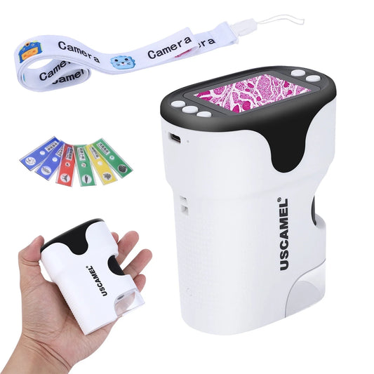 Microscope for Kids 200X-1000X Adults Pocket Microscope 2 Inch Screen Digital Handheld Microscope Toy for Child W/Led Lights 6 Prepared Slides, White