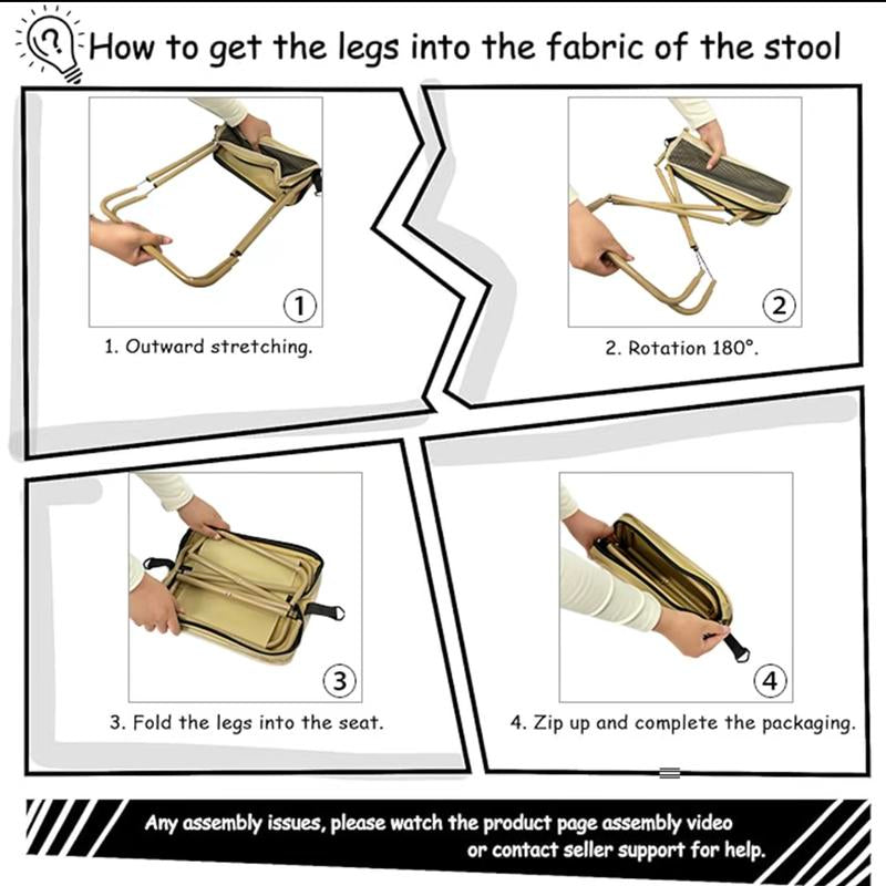 Mountaineering and Hiking Portable Stool, 1.5 Lbs Ultra Light, Foldable Stool with Carry Bag, Aluminum Alloy Bracket, Hold up to 500 LBS, Outdoor Chair with Pocket, Travel, BBQ, Fishing, Beach, Picnic, Camping, Queuing