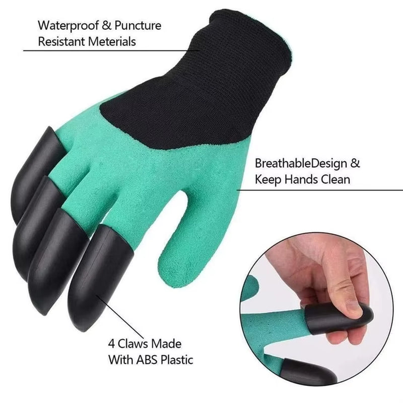 ABS Plastic Garden Rubber Gloves, Gardening Digging Planting, Durable, Waterproof Work Glove, 4 or 8 Hand Claw
