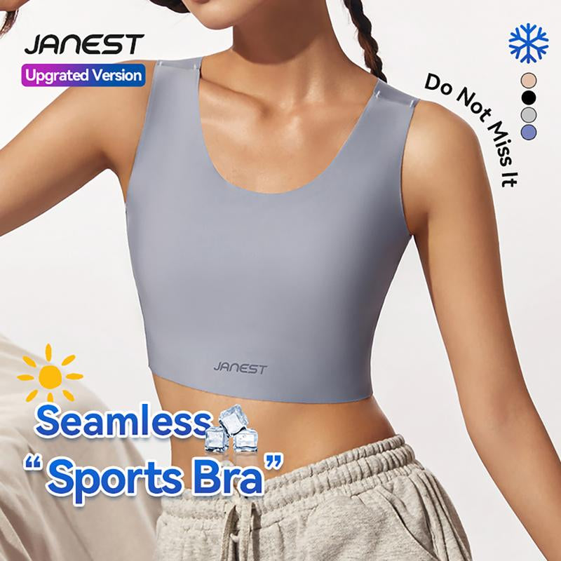 [JANEST Seamless Padded Bra] Super Flat Minimizer Bra Sports Bra Breathable Comfortable Daily Sportswear Top for Yoga Women'S Wireless Bralette