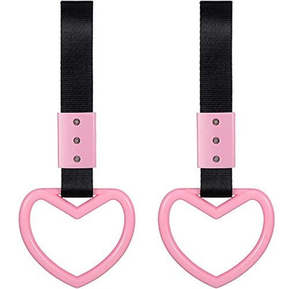 2 Pieces Heart Shaped Car Handle Straps Drift Charm Rear Bumper Warning Ring Decor Subway Bus Broken for Interior(Light Pink)