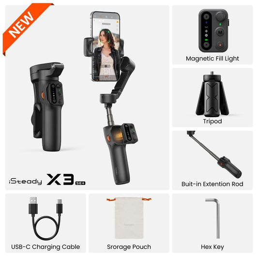 Hohem Isteady X3 SE plus Gimbal ,AI Facial Tracking,Smartphone Gimbal with Detachable Remote Control, Portable Foldable 3-Axis Phone Gimbal for Android & Iphone ,Built-In Extendable Rod,Vlog Stabilizer,Cellphone&Selfie Accessories