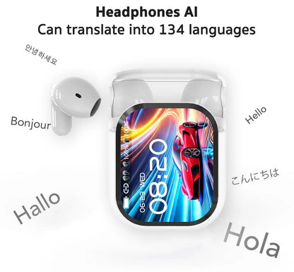 【HTC NE20】Bluetooth V6.0 Earphones AI Translator Earbuds OWS LCD Touch Screen Sport Wireless Headphones HD Stereo Sound Longlife