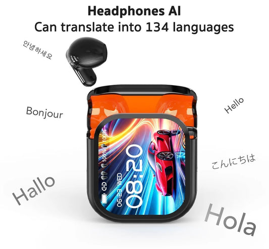 【HTC NE20】Bluetooth V6.0 Earphones AI Translator Earbuds OWS LCD Touch Screen Sport Wireless Headphones HD Stereo Sound Longlife